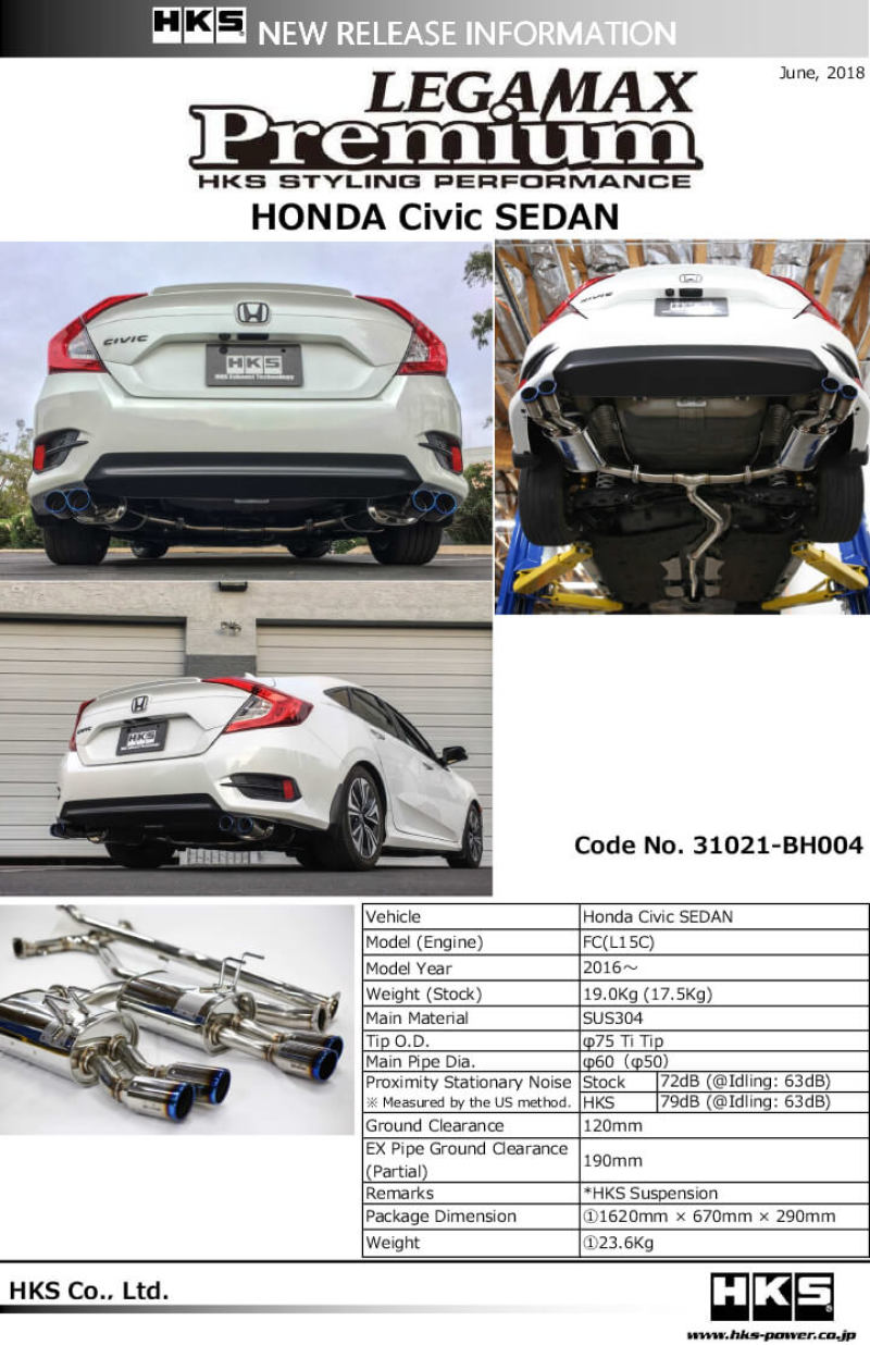 HKS LEGAMAX Premium Exhaust Honda Civic Sedan FC1 31021-BH004 - view 2