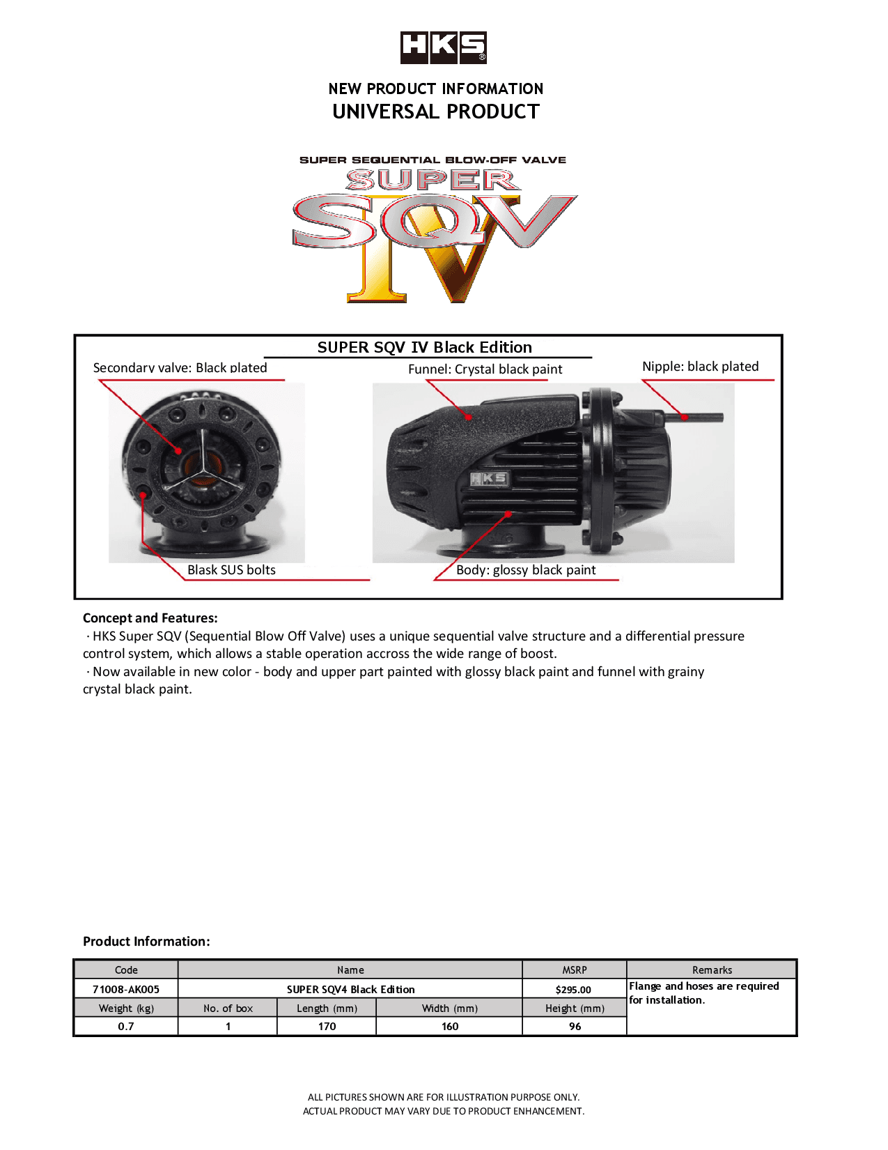 HKS SQV IV BLACK EDITION UNIVERSAL ASSY - 71008-AK005 - Boost Factory
