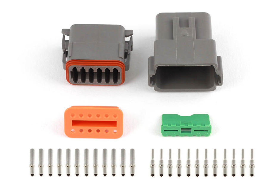 Haltech Plug and Pins Only - Matching Set of Deutsch DT-12 Connectors (DT06-12S + DT04-12P) - (13 Amp) - HT-031117