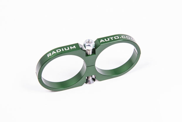 Radium Engineering 2-Piece Fuel Pump Clamp For Bosch 044 - Green W/ Logo - Boost Factory
