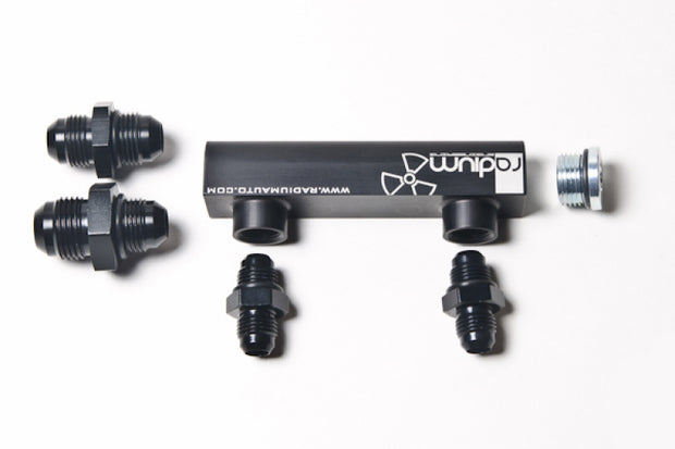 Radium Engineering Universal 4-Port Manifold - Black W/ Logo - Boost Factory