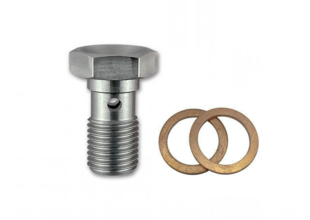 GKTech - Stainless Steel Banjo Bolt with Copper Washers - 3/8-24 - 3824-BNJO