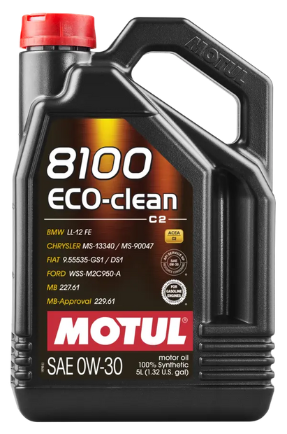 Motul 5L Synthetic Engine Oil 8100 0W30 5L ECO-CLEAN  ACEA C2, API SM, ST.JLR 03.5007 - 102889