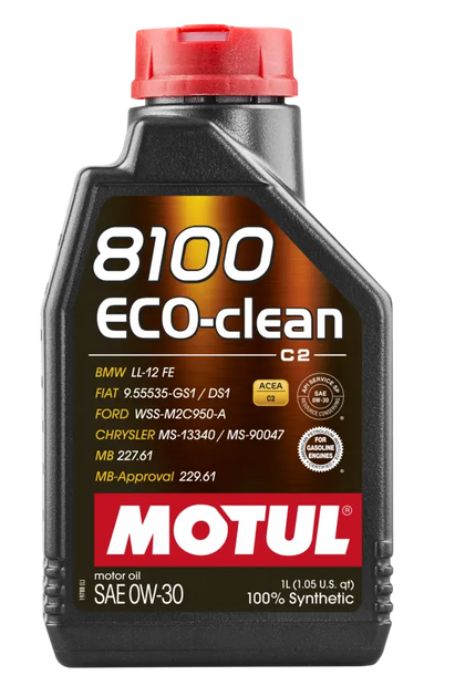 Motul 1L Synthetic Engine Oil 8100 Eco-Clean 0W30 - Acea C2/API SM/ST.JLR 03.5007 - 102888
