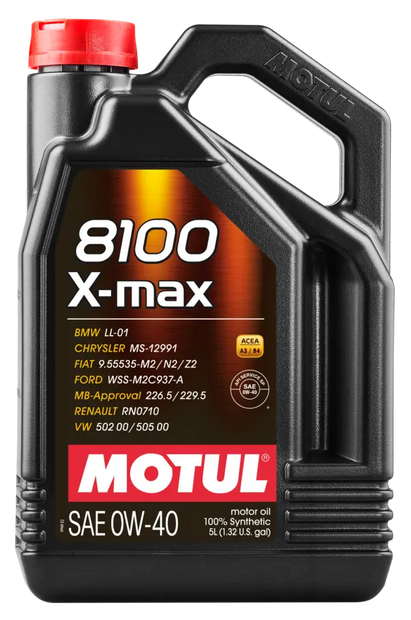 Motul 5L Synthetic Engine Oil 8100 0W40 X-MAX - Porsche A40 - 104533