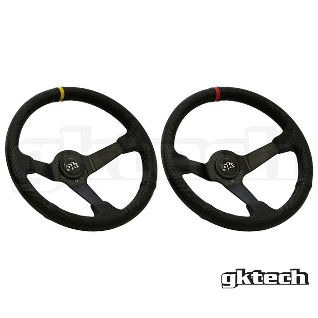 GKTech - Steering wheel 350mm Deep dished leather - Black Leather with Red Stripe - LTHR-REDX