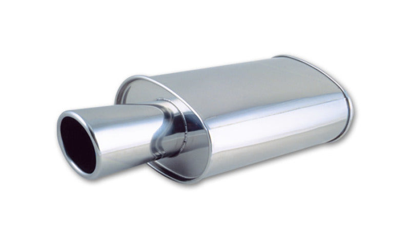 Vibrant StreetPower Oval Muffler with 4in Round Tip Angle Cut Rolled Edge - 2.5in inlet I.D. - Boost Factory