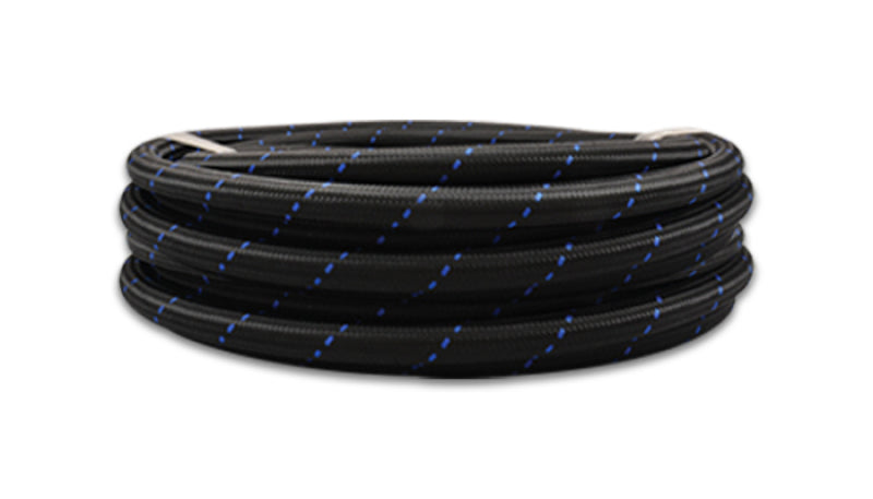 Vibrant -12 AN Two-Tone Black/Blue Nylon Braided Flex Hose (5 foot roll) - Boost Factory