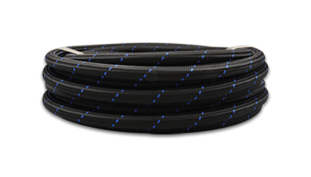 Vibrant -12 AN Two-Tone Black/Blue Nylon Braided Flex Hose (5 foot roll) - Boost Factory