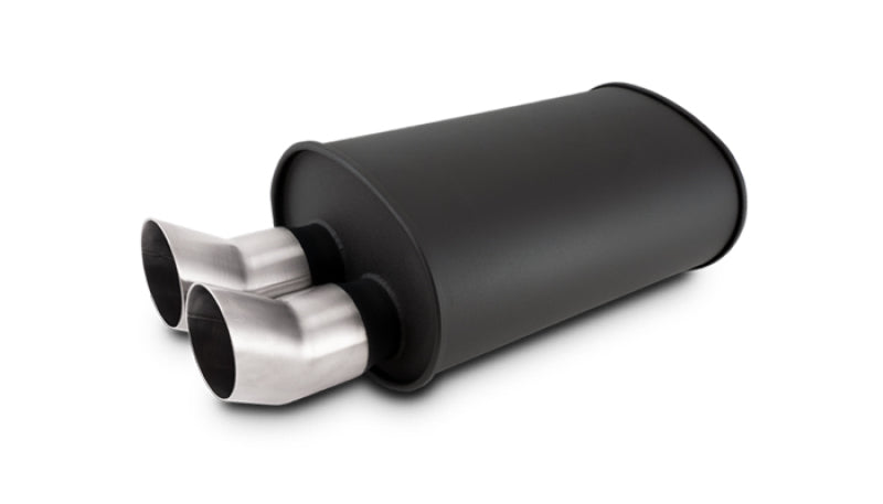 Vibrant Streetpower Flat Blk Muffler 9.5x6.75x15in Body Inlet ID 3in Tip OD 3in w/Dual DTM Tips - Boost Factory