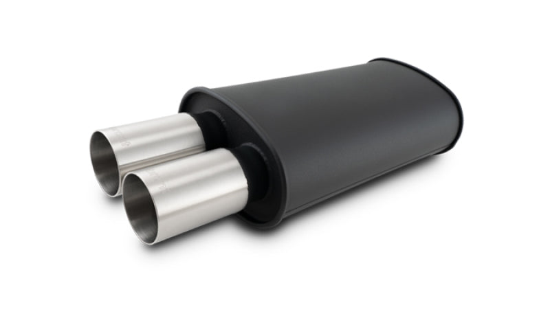 Vibrant StreetPower Flat Muffler Dual 304SS Brushed Tips 9in x 5in x 15in - 3in Dual Inlet - Boost Factory