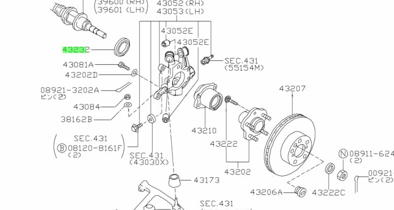 Genuine Nissan R32 GTST, Z32, Cefiro Rear Wheel Seal - 43252-30P00