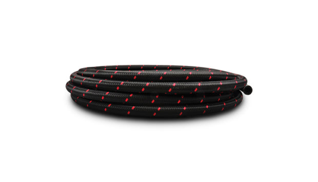 Vibrant -6 AN Two-Tone Black/Red Nylon Braided Flex Hose E85 Friendly (20ft Roll) - Boost Factory