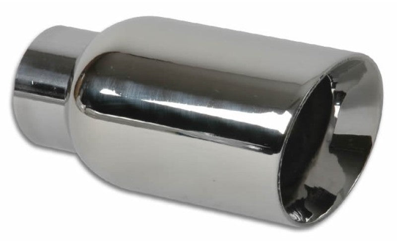 Vibrant 2.5in ID Single 4in OD Round SS Exhaust Tip (Double Wall Angle Cut) - Boost Factory