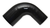 Vibrant 3in ID x 3.5in ID x 4in Long Gloss Black Silicone 90 Degree Transition Elbow - Boost Factory