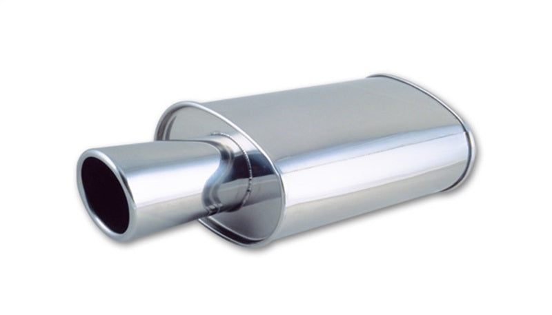Vibrant StreetPower Oval Muffler with 4in Round Tip Angle Cut Rolled Edge - 2.5in inlet I.D. - Boost Factory