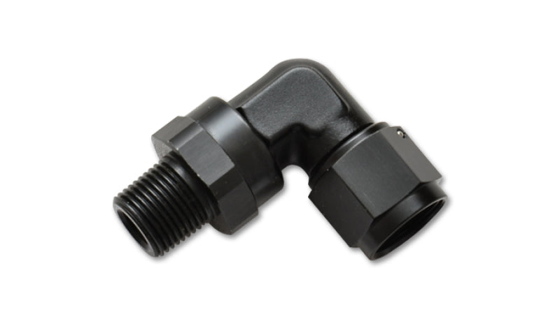 Vibrant -10AN to 1/2in NPT Female Swivel 90 Degree Adapter Fitting - Boost Factory