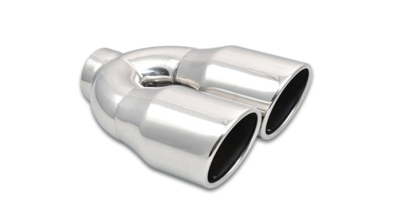 Vibrant 2.5in ID Dual 3.5in OD Round SS Exhaust Tip (Single Wall Angle Cut) - Boost Factory