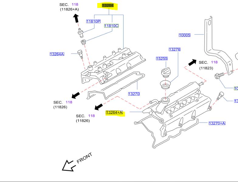 Genuine Nissan Stagea M35 VQ25DET Valve Cover Set 13264-AQ801, 13264-AL611