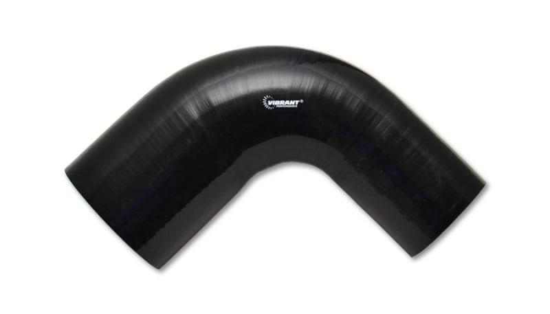 Vibrant 3in ID x 3.5in ID x 4in Long Gloss Black Silicone 90 Degree Transition Elbow - Boost Factory