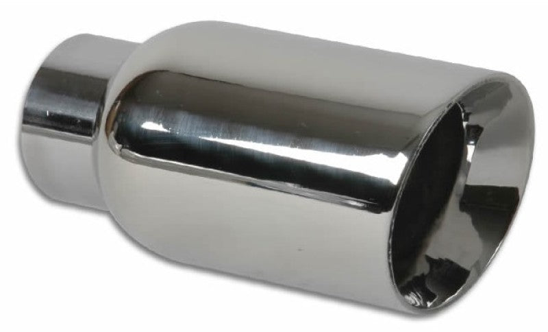 Vibrant 4in OD Round SS Exhaust Tip (Double Wall Angle Cut Beveled Outlet) 3in. ID Inlet - Boost Factory