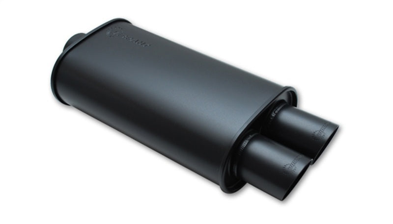 Vibrant StreetPower FLAT BLACK Oval Muffler with Dual 3in Outlet - 3in inlet I.D. - Boost Factory