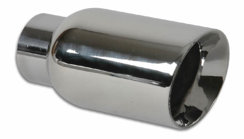 Vibrant 4in OD Round SS Exhaust Tip (Double Wall Angle Cut Beveled Outlet) 3in. ID Inlet - Boost Factory